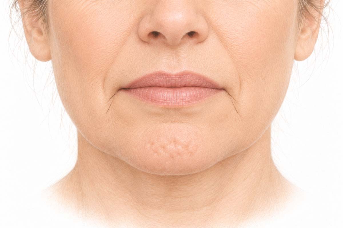 Perioral wrinkles showing fine vertical lines around the lips especially above the upper lip before neuromodulator treatment in aesthetic clinic in Laval or Montreal